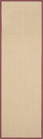 SAFAVIEH Natural Fiber Collection Runner Rug - 2'6" x 6', Maize & Burgundy, Sisal, Woven Design with Border (NF141D)