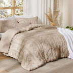Bedsure Tufted Boho Comforter Set Queen Size - Khaki Boho Bed Set, GentleSoft™ 3 Pieces Farmhouse Shabby Chic Embroidery Bedding, Gifts for Woman, Soft Jacquard Queen Comforter for All Seasons