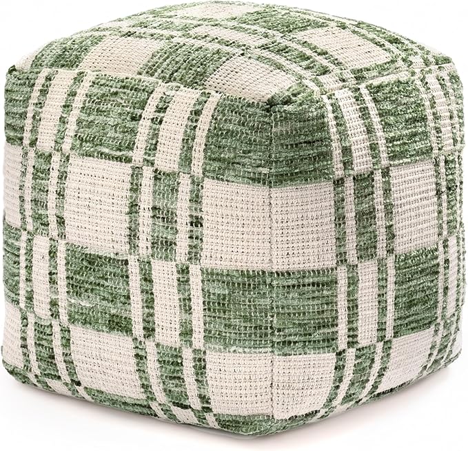Anji Mountain Pouf Ottoman Foot Rest, Handmade Ottoman Pouf, Comfortable Foot Stool, Decorative Floor Seating for Living Room Decor, Bedroom & Home Décor Accent - Green