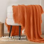 Exclusivo Mezcla Knit Throw Blanket with Fringes for Couch, Reversible Super Soft and Warm Woven Boho Throw for All Season, Home Decor, 50"x60", Burnt Orange