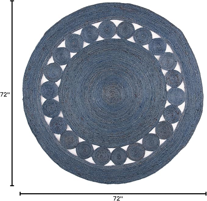SAFAVIEH Area Rug 6' Round - Natural Fiber Collection - Navy, Handmade Jute, Boho Farmhouse Braided Design (NF364N)