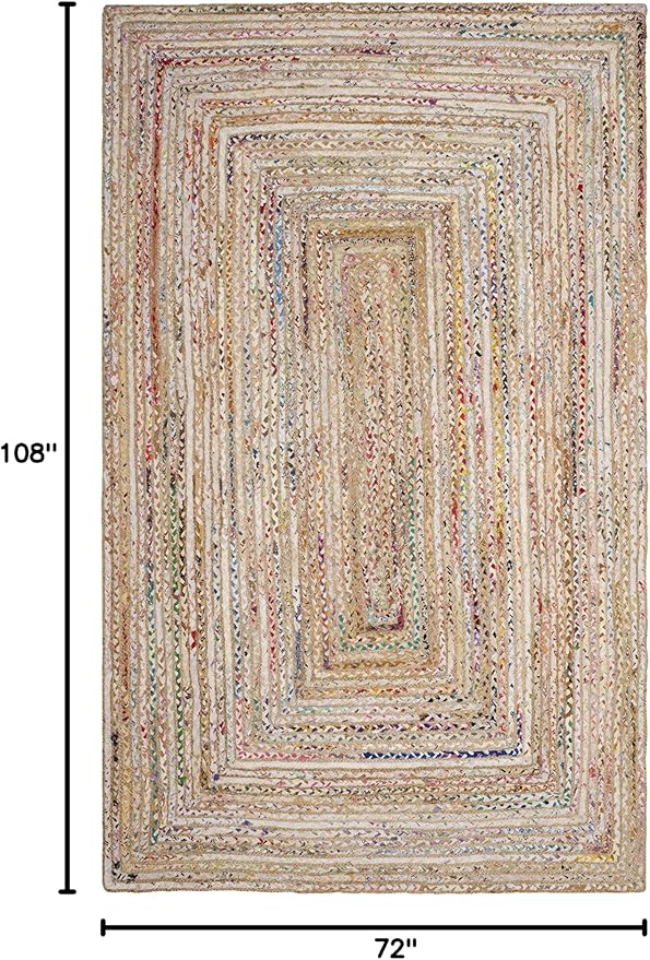 SAFAVIEH Area Rug 6x9 - Cape Cod Collection - Beige & Multi, Handmade Jute & Cotton, Woven Braided Design (CAP202B)