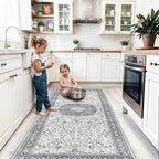 Hallway 4x8 Washable Runner Rug: Oriental Stain Resistant Entryway Kitchen Rug Farmhouse Soft Carpet for Bathroom Bedroom Thin Laundry Room Floor Mat with Non Slip Backing for Pets Family(4x8,Grey)