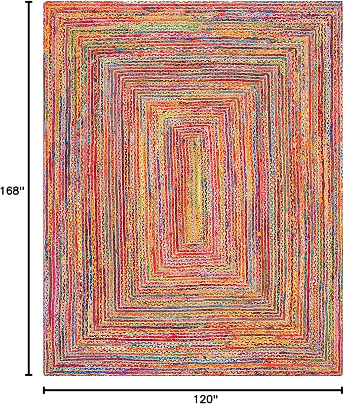 SAFAVIEH Area Rug 10x14 - Cape Cod Collection - Large - Red & Multi, Handmade Jute & Cotton, Woven Braided Design (CAP202A)