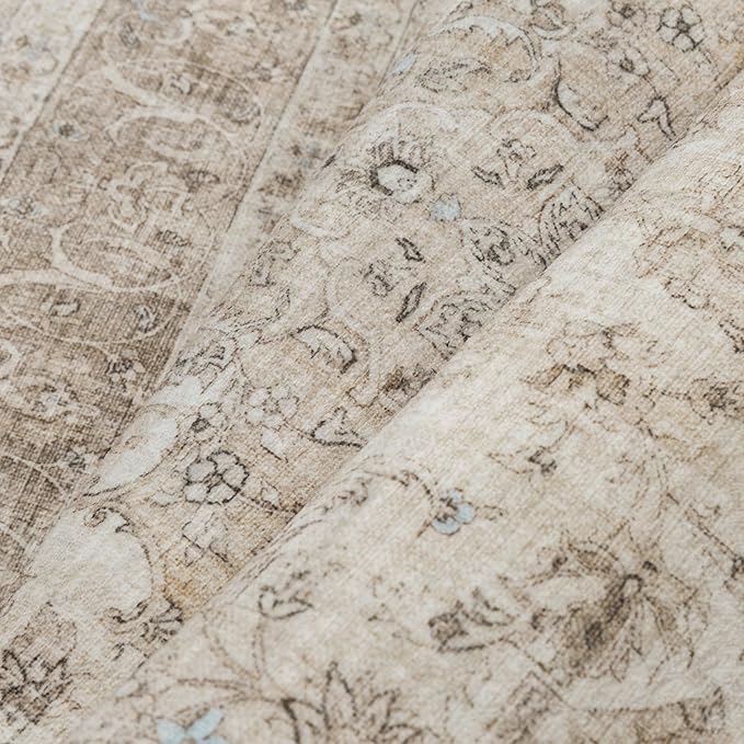 Beige Area Rug 8x10 for Living Room Washable Vintage Carpet Low Pile Non Slip Distressed Soft Traditional Retro Oriental Large Accent Throw Rug Office Bedroom Dining Room Playroom