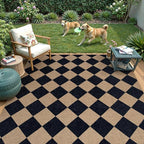 Lahome Colette Checkered Easy Jute Outdoor Rug, 5x7 Area Rugs for Living Room Nature Large Dining Room Carpet, Farmhouse Outdoor Patio Non Slip Diamond Carpet for Home Office Bedroom Backyard Deck