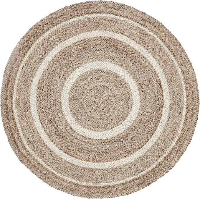 VHC Brands Jute Rug with Pad, Natural & Crème, 3 Feet Round