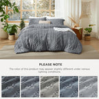 Bedsure Tufted Boho Comforter Set California King Size - Grey Boho Bed Set, GentleSoft™ 3 Pieces Farmhouse Shabby Chic Embroidery Bedding, Gifts for Woman, Soft Jacquard Comforter for All Seasons
