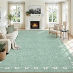 GarveeHome Bow Washable 8 x 10 Rug for Living Room Green 8x10 Playroom Rug Non Slip Soft Bedroom Rugs Low Pile Large Area Rug Stain Resistant Carpet for Nursery Dining Room, Green 8'x10'