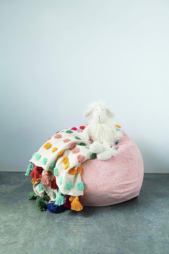 Creative Co-Op Soft Woven Cotton Throw with Tufted Dots and Tassels, Multicolor
