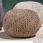 Christopher Knight Home Aria Outdoor Fabric Weave Pouf, Light Brown