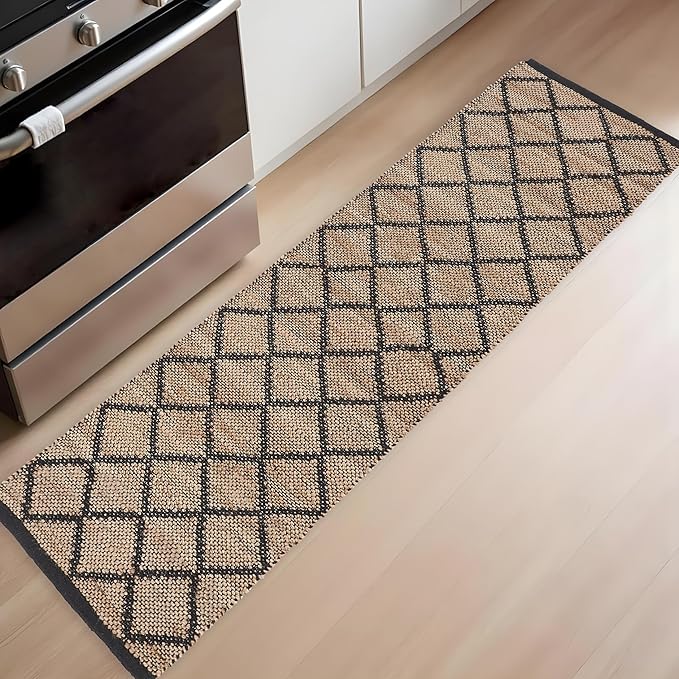 · REDEARTH · Jute Cotton Area Rug, Sustainable Handwoven, Non-Shedding, Soft & Durable – Reversible, Neutral Tones for Home Décor in Living Room, Dining Room, Bedroom (Sierra Loom Black, 2'x6')