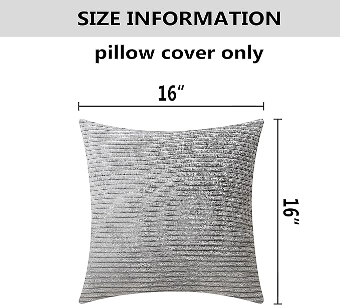 Home Brilliant Set of 2 Decorative Pillows Covers for Couch Striped Velvet Sofa Pillows Cover 40x40cm, 16 x 16 Inch, Light Grey