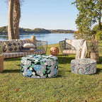Indoor/Outdoor Inflatable Ottoman, Water Repellent Round Foot Rest Ottomans D31 x H14 inch, Portable Footstool for Patio Garden Camping or Home, Peony Garden