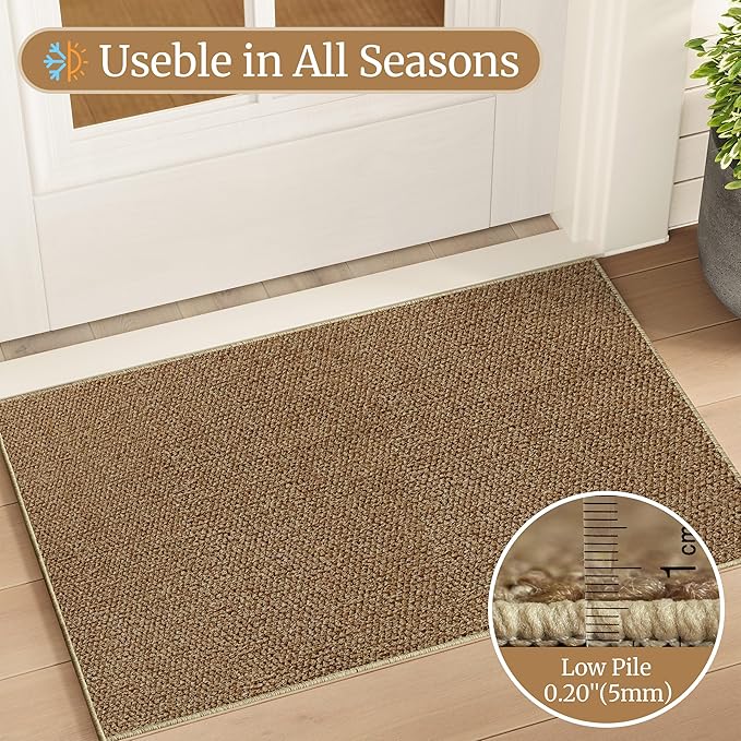 Faux Jute Non-Slip Area Rug, 2x3 Washable Pet-Friendly Floor Mat for Living Room, Bedroom, Entryway, Machine Woven Durable Scratch Resistant Carpet, Brown