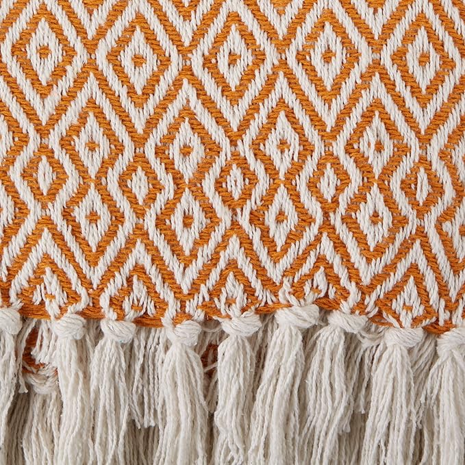 DII Rustic Farmhouse Double Diamond Woven Throw, 50x60, Pumpkin Spice