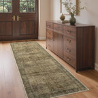 Bavni 2X6 Rug Runners for Hallways, Washable Runner Rug Non Slip, Vintage Floral Print Style Rugs for Bedroom-Lightweight Low Pile Carpet for Kitchen Bathroom,Green