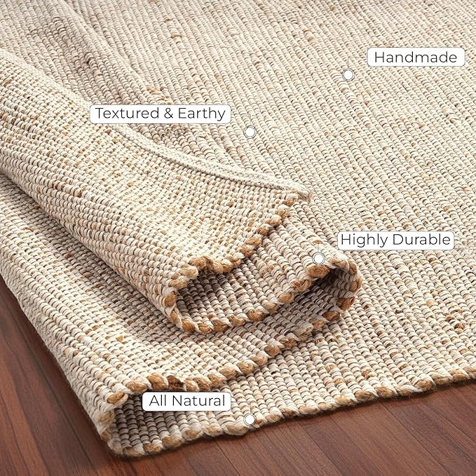 Jute Cotton Hand Woven Natural Farmhouse Area Rug for Living Room Bedroom Kitchen Hallway Entryway- Rustic Vintage Bohemian Decor - 3' x 5' (Cotton Jute)