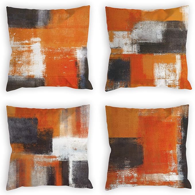 COLORPAPA Burnt Orange Throw Pillow Covers 18x18 Set of 4 Decorative Cushion Cover Taupe Abstract Art Painting Pillowcase for Sofa Bedroom Living Room Décor