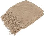 PAVILIA Tan Taupe Knit Throw Blanket for Couch Bed, Soft Knitted Farmhouse Sofa Throw for Living Room, Lightweight Decorative Fall Throw Blanket for Chair, Outdoor Textured Boho Blanket, 50x60