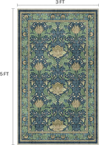 Bavni 3x5 Area Rugs, Floral Machine Washable Rugs for Living Room, Dinning Room, Bedroom, Non Slip Aesthetic Vintage Low Pile Durable Lightweight Farmhouse Rug, Tea Green/Blue