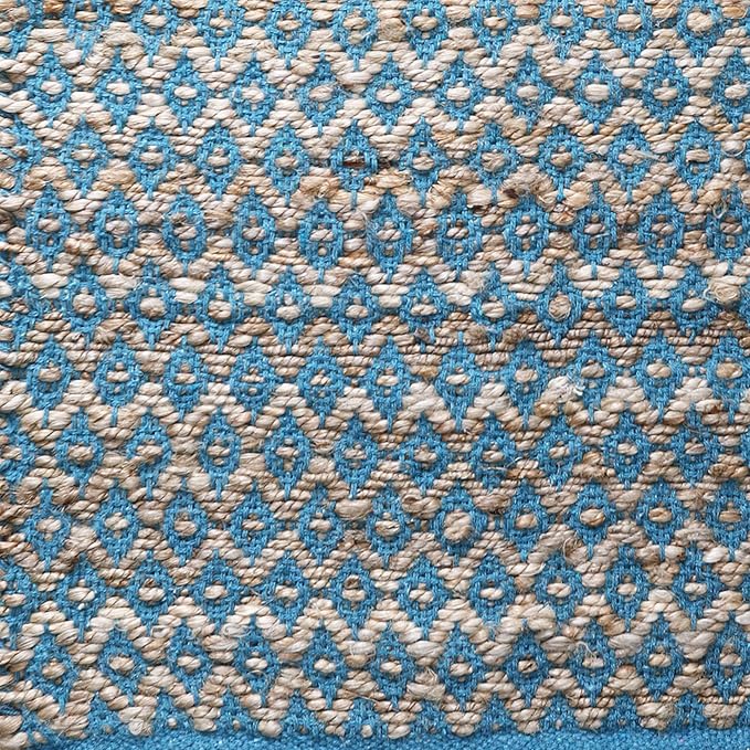 Jute Cotton Diamond Woven Rag Rug 2x3 Feet - Teal Natural, Reversible Small Soft Floor Décor Area Rugs Ideal for Entryway, Kitchen, Laundry Room | Boho Farmhouse Accent Sturdy Door Mat for Bedroom