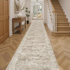 Runner Rug 2'6" x 16' Washable Non-Slip 2.5x16 ft Long Runner Rugs for Kitchen Bathroom Laundry Room Vintage Ultra Thin Runners for Hallway Entryway Brown