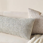 Decorative Lumbar Pillow Cover 14x36 Beige Striped Wool Long Body Pillow Neutral Textured Boho Lumbar Throw Pillow Cushion Covers for Modern Farmhouse Sofa Bed Living Room Decor SY011-A14