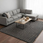 Charcoal Gray 6x9 Cotton Jute Rug Braided Construction - Farmhouse Woven Carpet - Mid-Century Modern Floor Covering for Bedroom Living Room, 6' x 9'