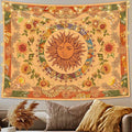 Accnicc Yellow Sun and Moon Tapestry Vintage Indie Boho Tapestry Wall Hanging with Sunflowers Butterfly Moth Constellation Aesthetic Wall Tapestries for Bedroom Dorm Living Room (Orange, 70.8'' ×