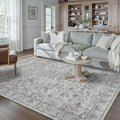 HUGEAR Grey Area Rug 5x7 Machine Washable Living Room Rugs Distressed Neutral Vintage Floral Low Pile Carpet Bedroom Office Dining Room Laundry Room Non Slip Soft Lightweight