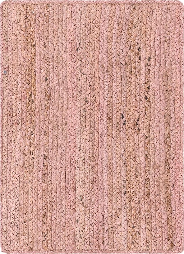 Unique Loom Braided Jute Collection Area Rug - Dhaka (2' x 3' 1" Rectangle, Light Pink)