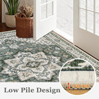 4x6 Area Rugs for Living Room: Washable Rug Soft Vintage Boho Medallion Carpet Indoor Non-Slip Stain Resistant Large Carpets for Bedroom Dining Room Farmhouse Nursery Home Office Green Ivory