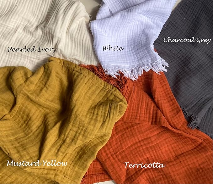 KyraHome 100% Organic Cotton Muslin Throw Blankets for Adults, Pre-Washed Plant Dyed, Women, Couch, Toddler, Lightweight Soft Gauze Blanket for Couch, All Season, Creamy