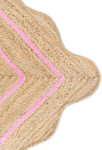Wave Scalloped Natural Jute Rug Boho Jute Rug Entryway Runner Rug Farmhouse Scallop Rug, Light Pink (2'6"x18')