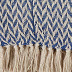 DII Modern Zig Zag Throw Blanket Woven Cotton, Hand-Knotted 2.5" Fringe, 50x60, French Blue