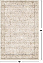Washable Cream Rug 4x6 for Office, Bedroom, Non Slip Rugs for Kitchen, Mudroom, Low Pile Neutral Farmhouse Retro Small Living Room Carpet