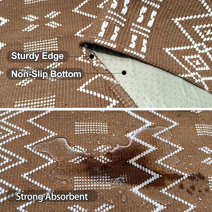 Boho Runner Rug for Kitchen 2x6 ft Washable Braided Rug,Non Slip Rubber Backed Faux Jute Rug,Cotton Entryway Runner Rugs Floor Carpet for Indoor Backdoor Bedroom,Brown/White