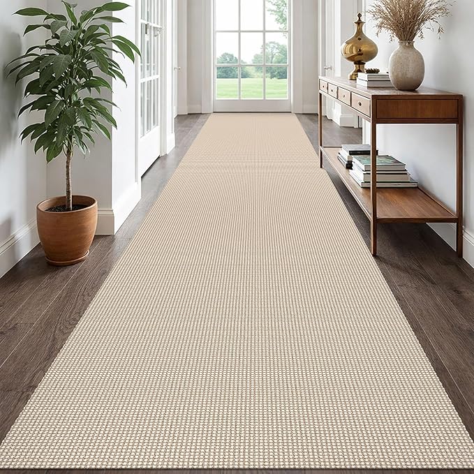 EARTHALL Runner Rug 3x18 Ft Washable Runners for Hallways Extra Long Woven Non Slip Entryway Runner Braided Kitchen Runner Indoor Outdoor Carpet Runners for Hotels, Officel, Stair, Beige/Khaki