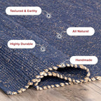 nuLOOM 4x6 Elfriede Jute & Cotton Hand Woven Area Rug, Blue, Solid Rustic Farmhouse Style, Weaved Design, Natural Fiber, For Bedroom, Living Room, Dining Room, Hallway, Office, Entryway