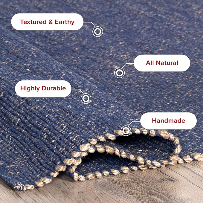 nuLOOM 5x8 Elfriede Jute & Cotton Hand Woven Area Rug, Blue, Solid Rustic Farmhouse Style, Weaved Design, Natural Fiber, For Bedroom, Living Room, Dining Room, Hallway, Office, Entryway