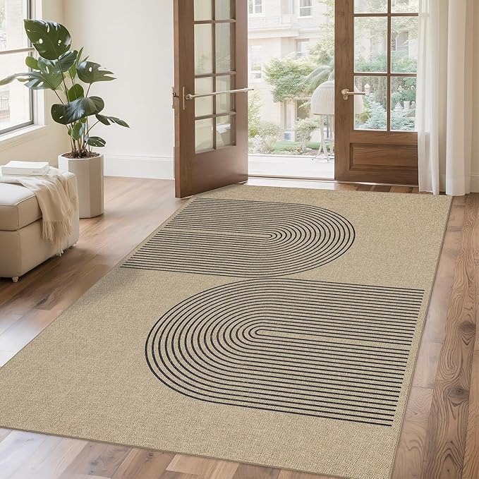 Easy Jute Rug 5x7: Indoor Outdoor Natural Boho Area Rugs for Living Room Patio Washable - Farmhouse Neutral Contemporary Carpet Mat for Entryway Bedroom Kitchen Backyard Sunroom Non Slip