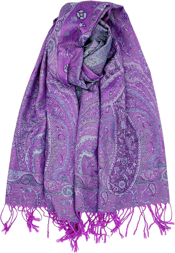 Achillea Reversible Paisley Pashmina Rave Scarf – Exotic Indian Shawls and Wraps for Evening Dresses, Festivals, All Seasons