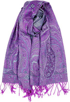 Achillea Reversible Paisley Pashmina Rave Scarf – Exotic Indian Shawls and Wraps for Evening Dresses, Festivals, All Seasons