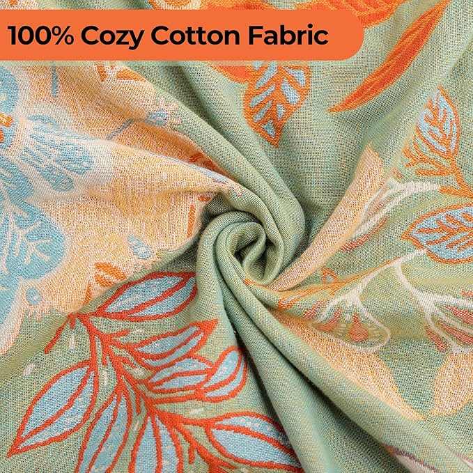 Boho Fall Throw Blanket for Bed，100% Ultra Cotton Soft Breathable Bed Throw Floral Printed Farmhouse Decor Rustic Bed Throws for Couch Sofa Quilt 60" x 80"-Orange& Sage Green