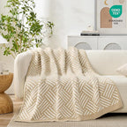 Snuggle Sac Ultra Soft Boho Throw Blanket for Couch Sofa Bed 50x60 inches, Reversible Beige Striped Blanket Microfiber Fluffy Fuzzy Cozy Knit Soft Throws Birthday Gifts for Women