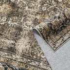 Brown Runner Rug 2'6"x18' Vintage Area Carpet Hallway Long Indoor Kitchen Washable Living Room Low Pile Traditional Distressed Retro Accent Rug Non Slip Laundry Bathroom Office Dining Room