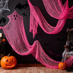 Set of 5 Pink Halloween Gauze Decor, Indoor Outdoor Pink Gauze Tapestry Decor, Halloween Spooky Decorations for Home Table Wall Yard Haunted House Party Supplies, 72 x 30 inch