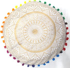 CRAFT KALA Gold Large Hippie Mandala Meditation Floor Ottoman Pillow Cushion Pouf Cover Square Poufs Bohemian Circle Floor Cushion Case Outdoor Fireplace Yoga Living Room Decor Cover 24" Round