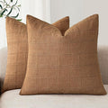 Foindtower Set of 2 Decorative Linen Check Throw Pillow Covers Neutral Farmhouse Vintage Cushion Covers Modern Boho Home Decor for Sofa Chair Couch Bedroom Living Room,16×16 Inch,Brick